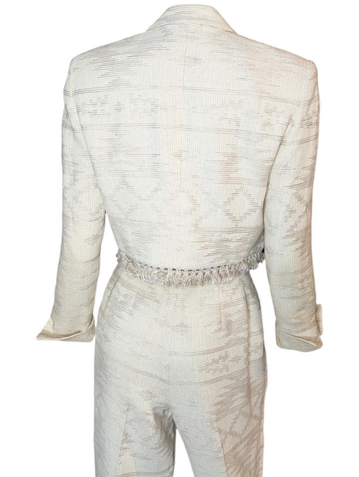 Christian Dior Marc Bohan Ivory Boucle Jacquard Suit, Late 1980s