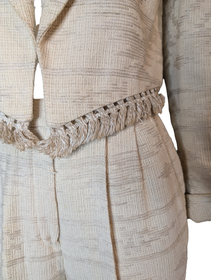 Christian Dior Marc Bohan Ivory Boucle Jacquard Suit, Late 1980s