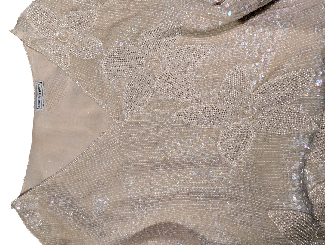 1970s John Anthony Ivory Beaded Sequin Gown