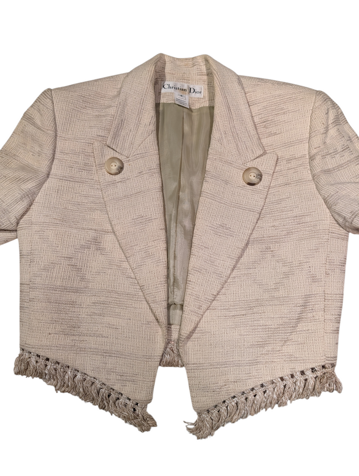 Christian Dior Marc Bohan Ivory Boucle Jacquard Suit, Late 1980s