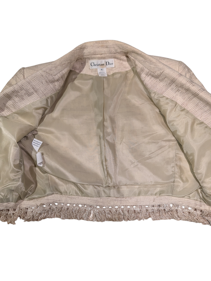 Christian Dior Marc Bohan Ivory Boucle Jacquard Suit, Late 1980s