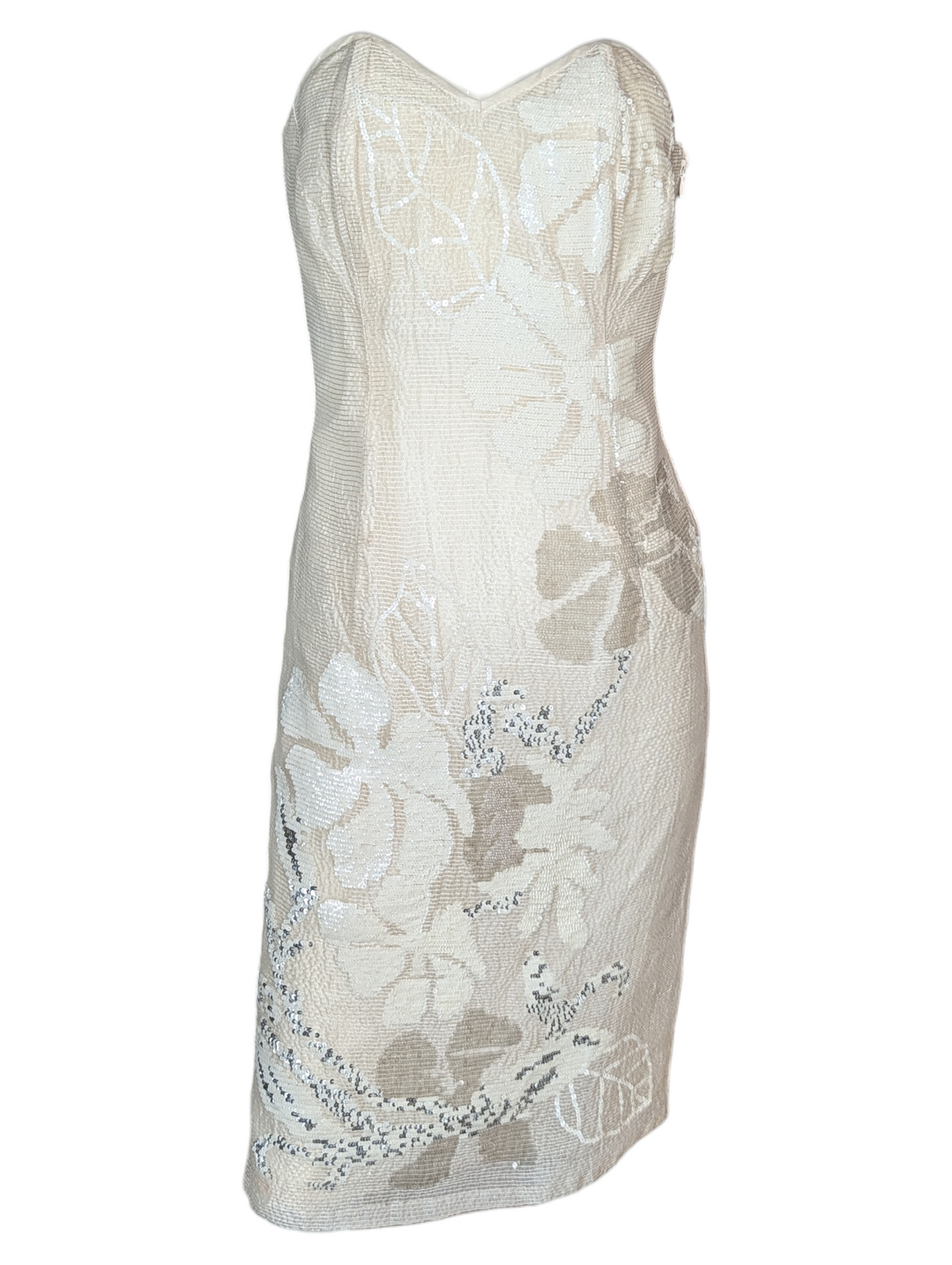 Laura Biagiotti White Sequined Strapless Dress