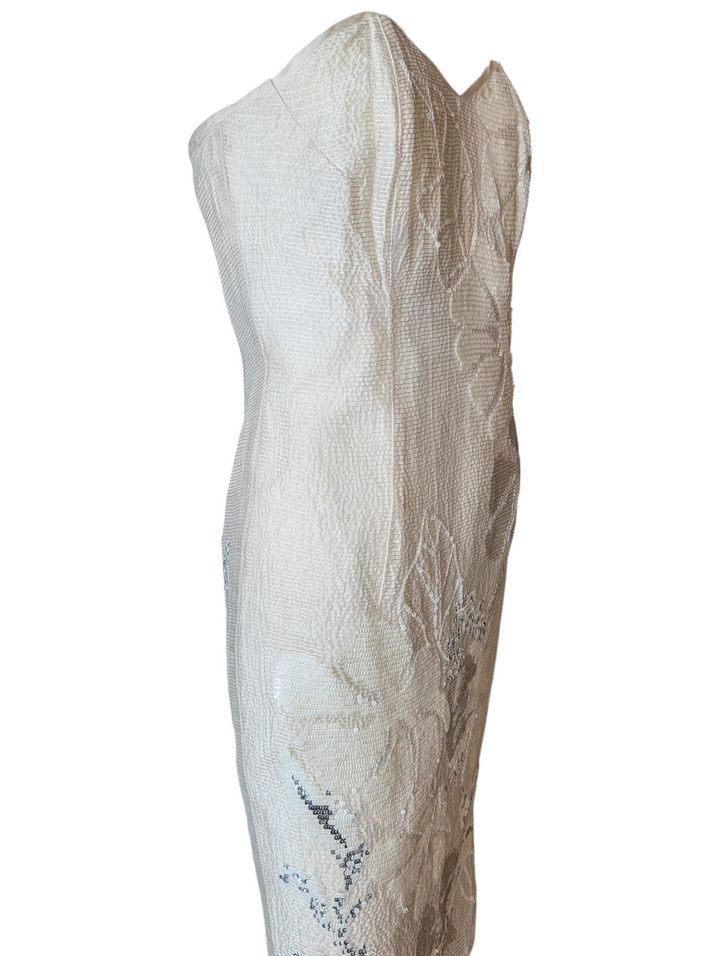 Laura Biagiotti White Sequined Strapless Dress