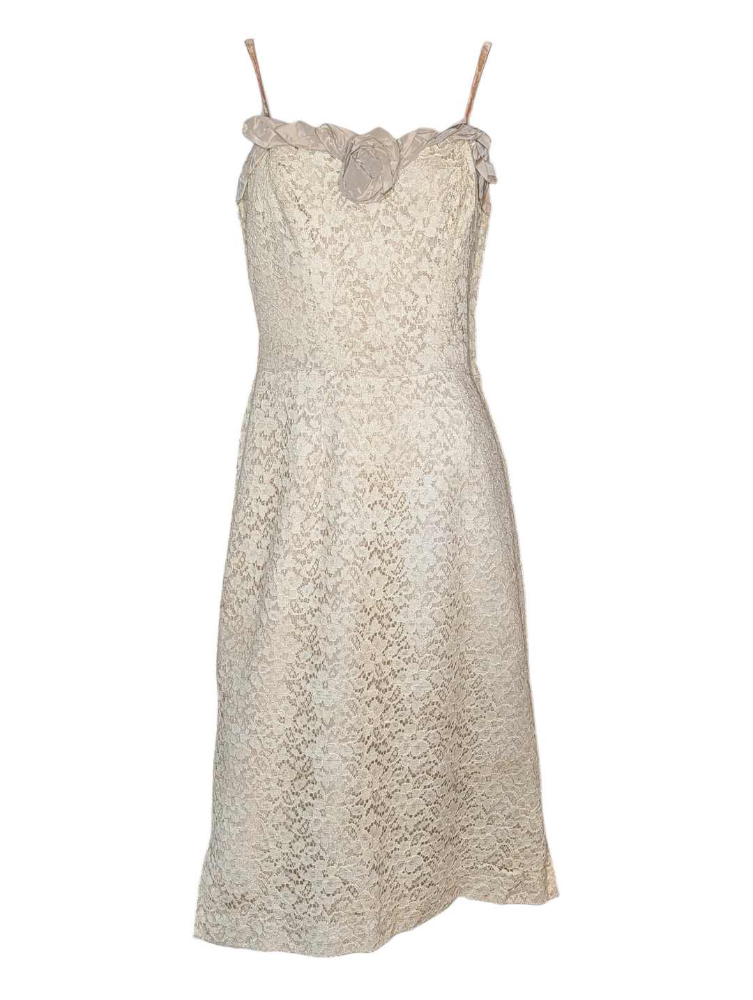 1960s Handmade Lace Cocktail Dress with Velvet Straps