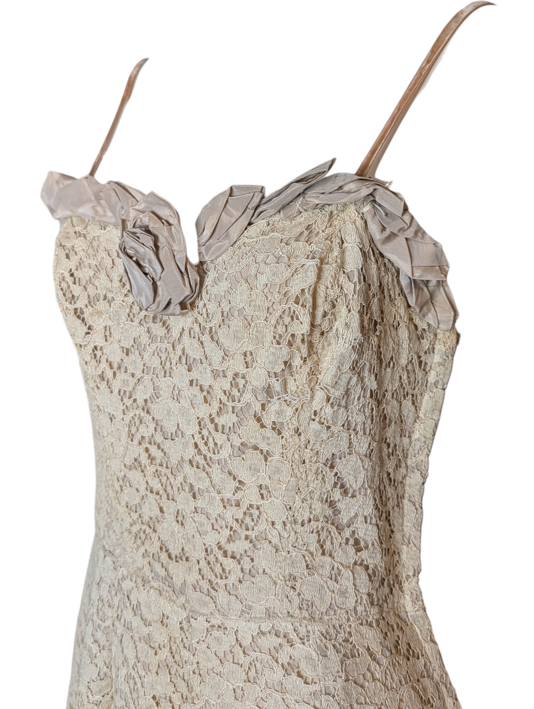 1960s Handmade Lace Cocktail Dress with Velvet Straps