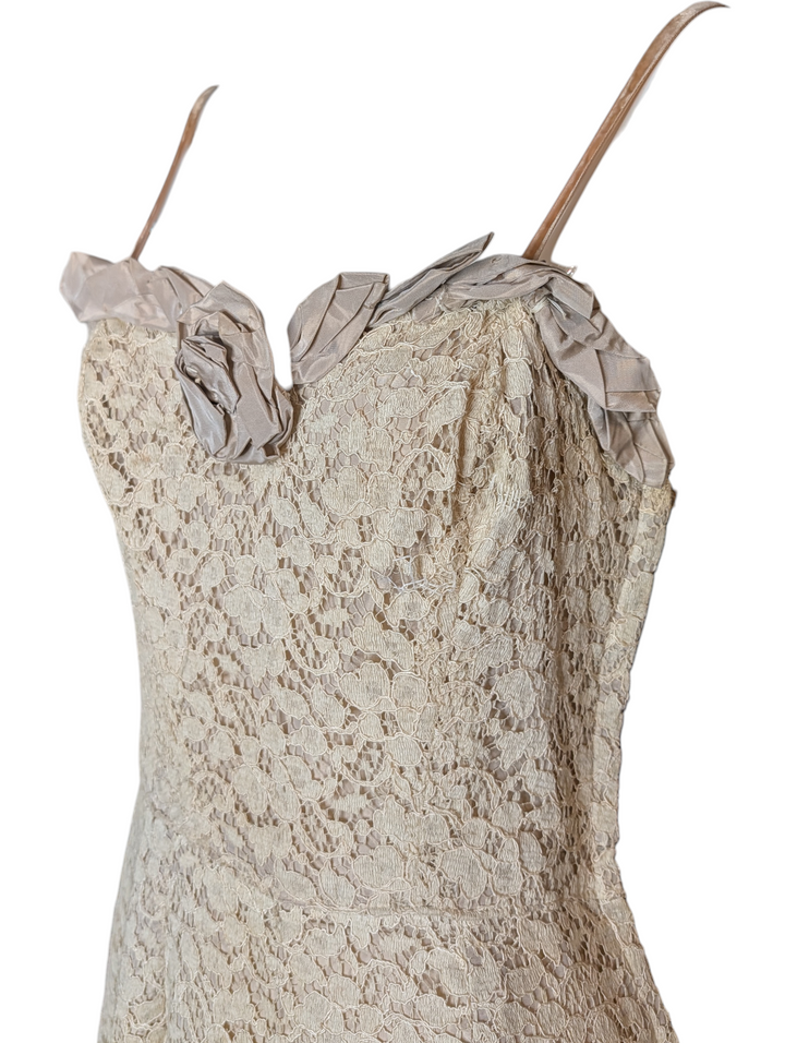 1960s Handmade Lace Cocktail Dress with Velvet Straps