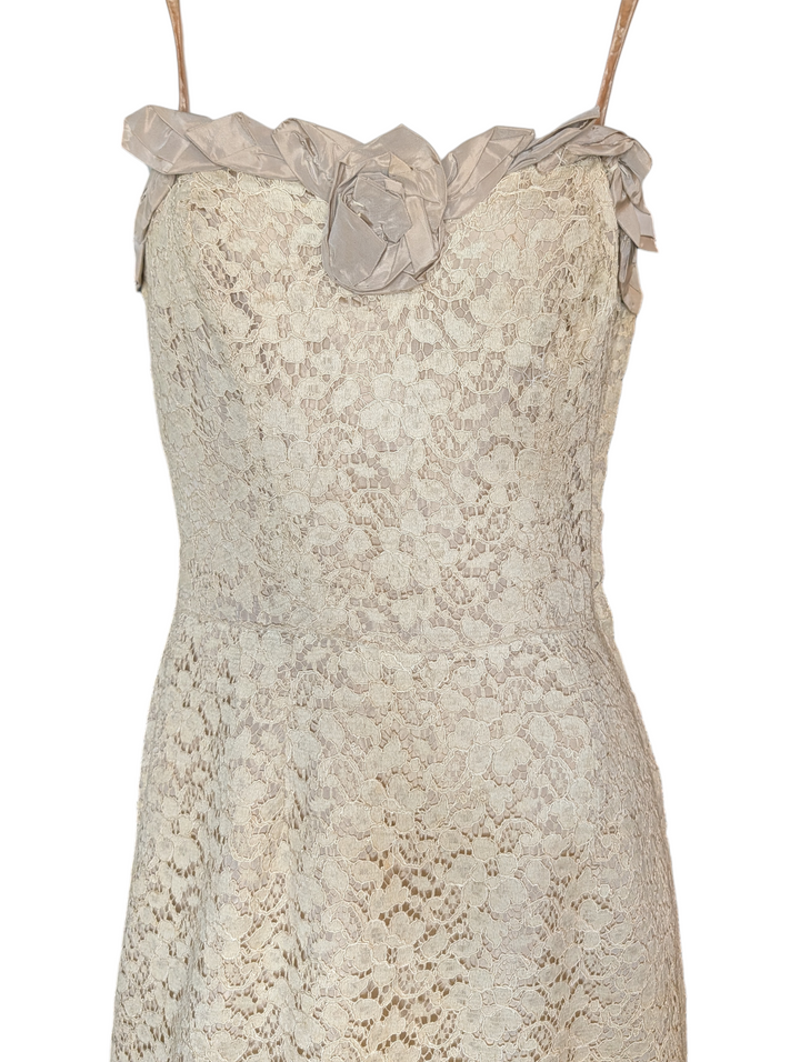 1960s Handmade Lace Cocktail Dress with Velvet Straps