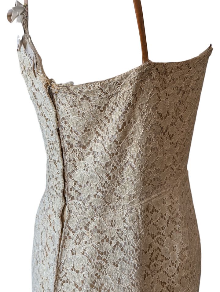 1960s Handmade Lace Cocktail Dress with Velvet Straps