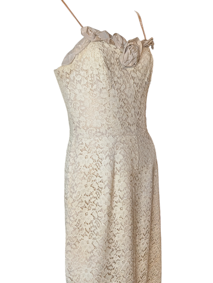 1960s Handmade Lace Cocktail Dress with Velvet Straps