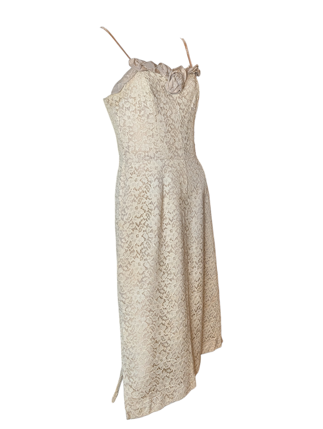 1960s Handmade Lace Cocktail Dress with Velvet Straps