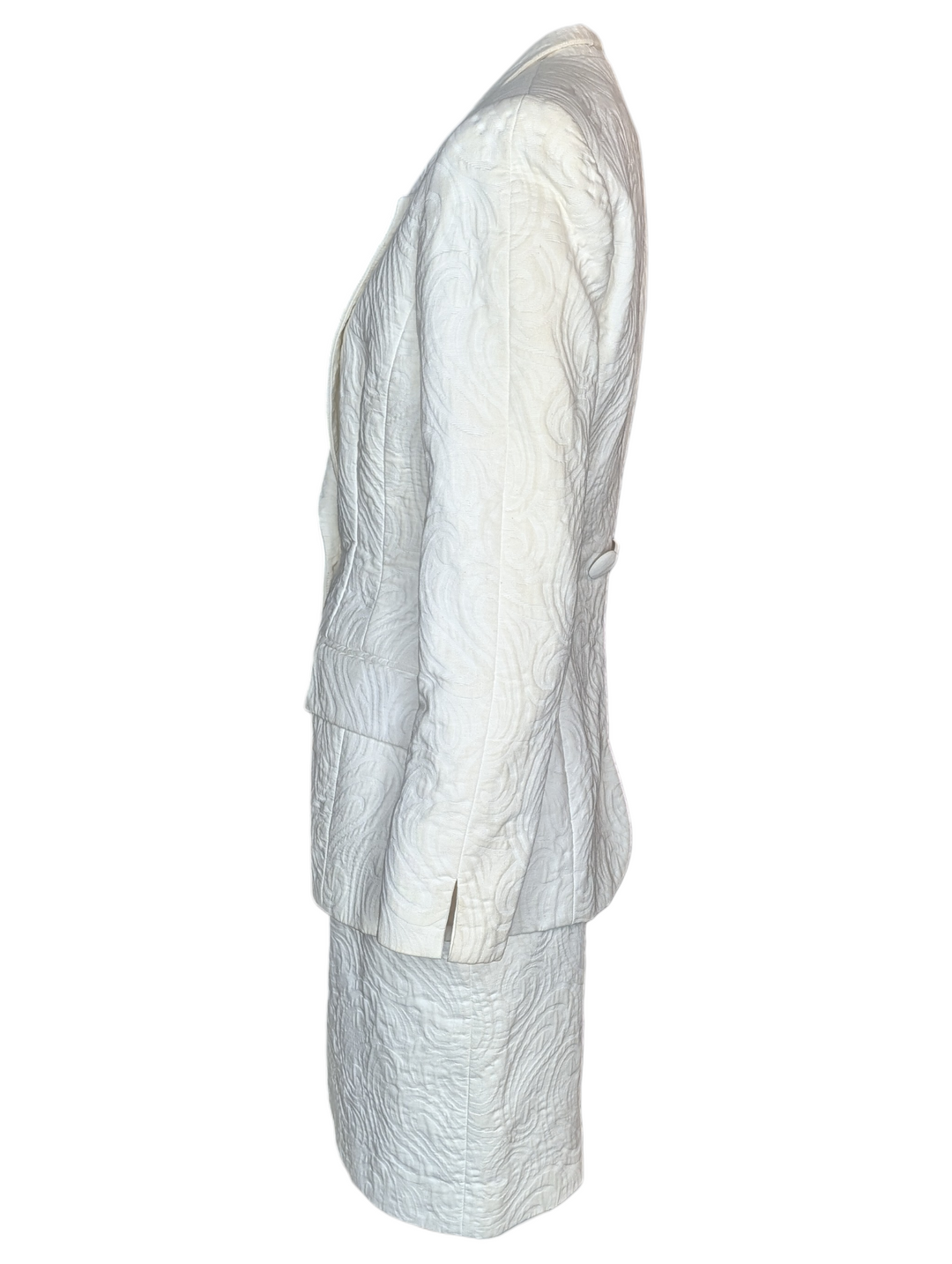 1990s Christian Dior Ivory Textured Jacquard Skirt Suit