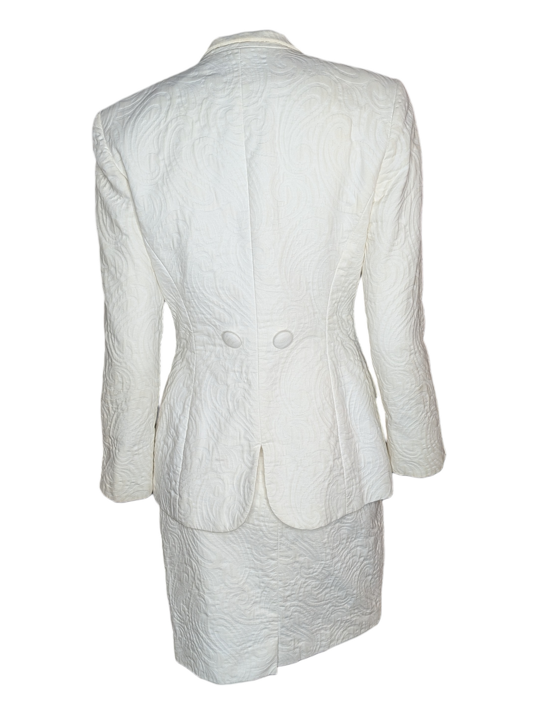 1990s Christian Dior Ivory Textured Jacquard Skirt Suit