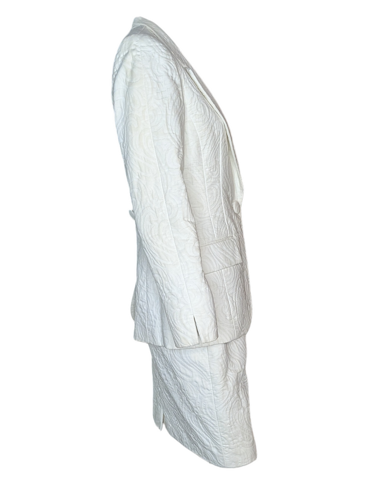 1990s Christian Dior Ivory Textured Jacquard Skirt Suit