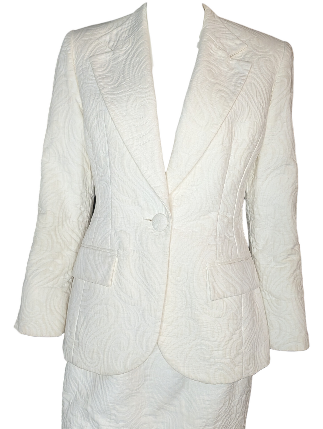 1990s Christian Dior Ivory Textured Jacquard Skirt Suit