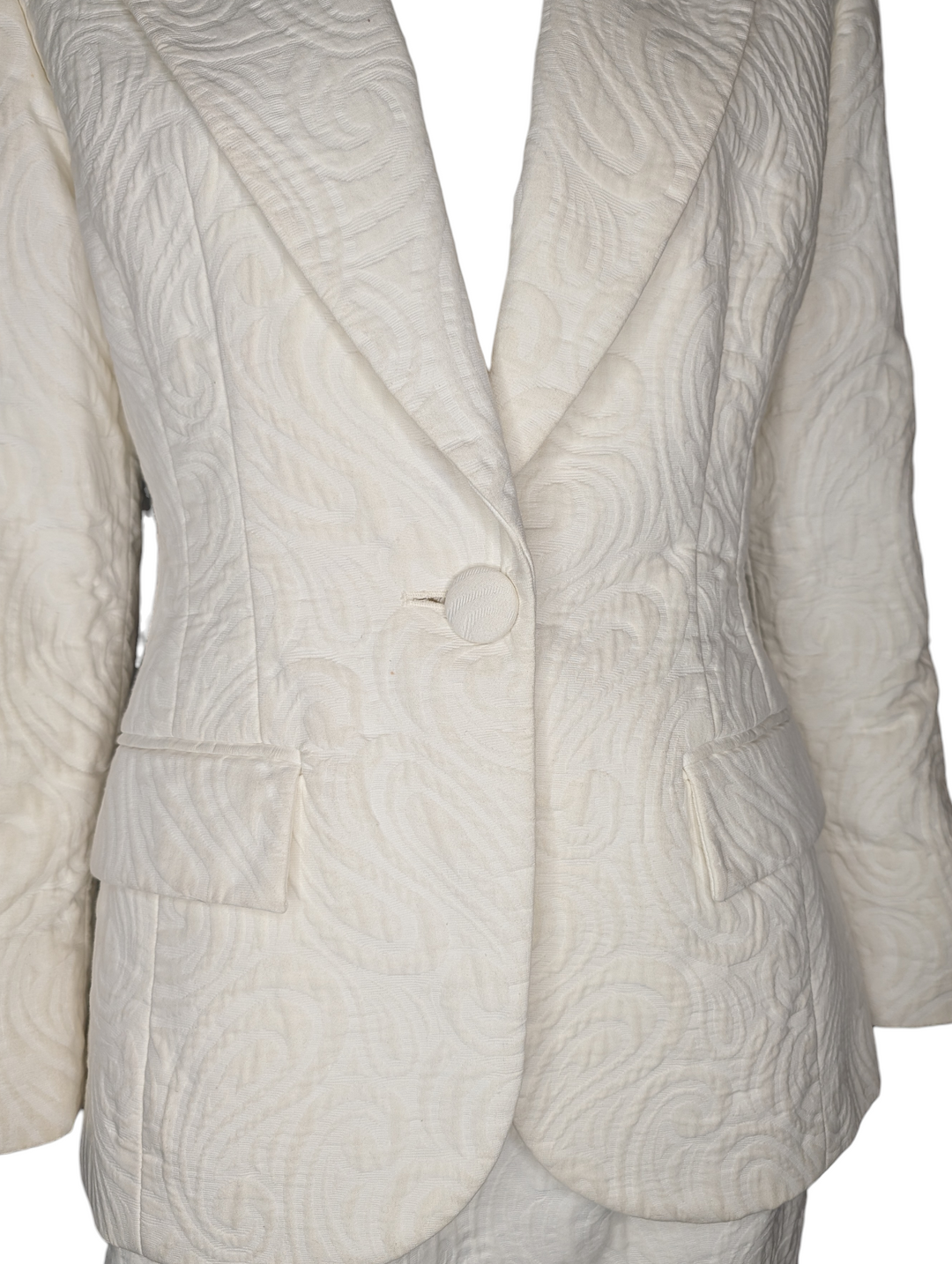 1990s Christian Dior Ivory Textured Jacquard Skirt Suit