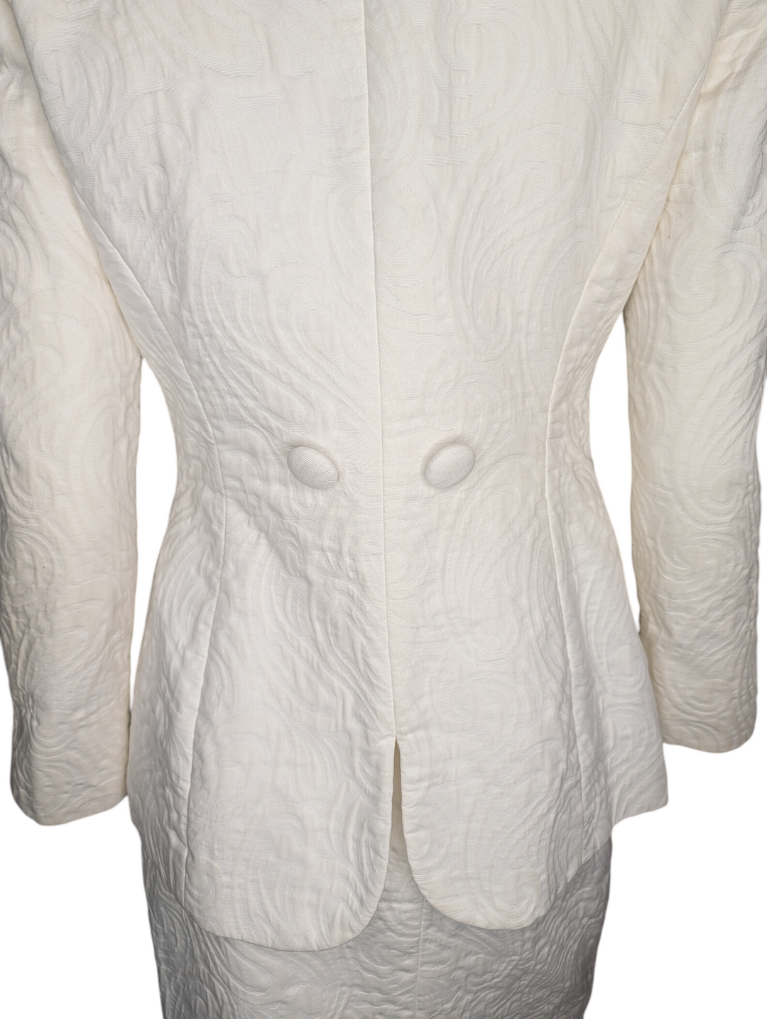 1990s Christian Dior Ivory Textured Jacquard Skirt Suit