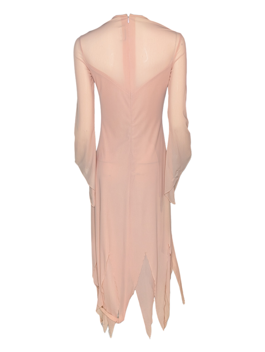 1970s Ingrid Cado Peach Rayon Jersey Evening Gown with Hankerchief Hem