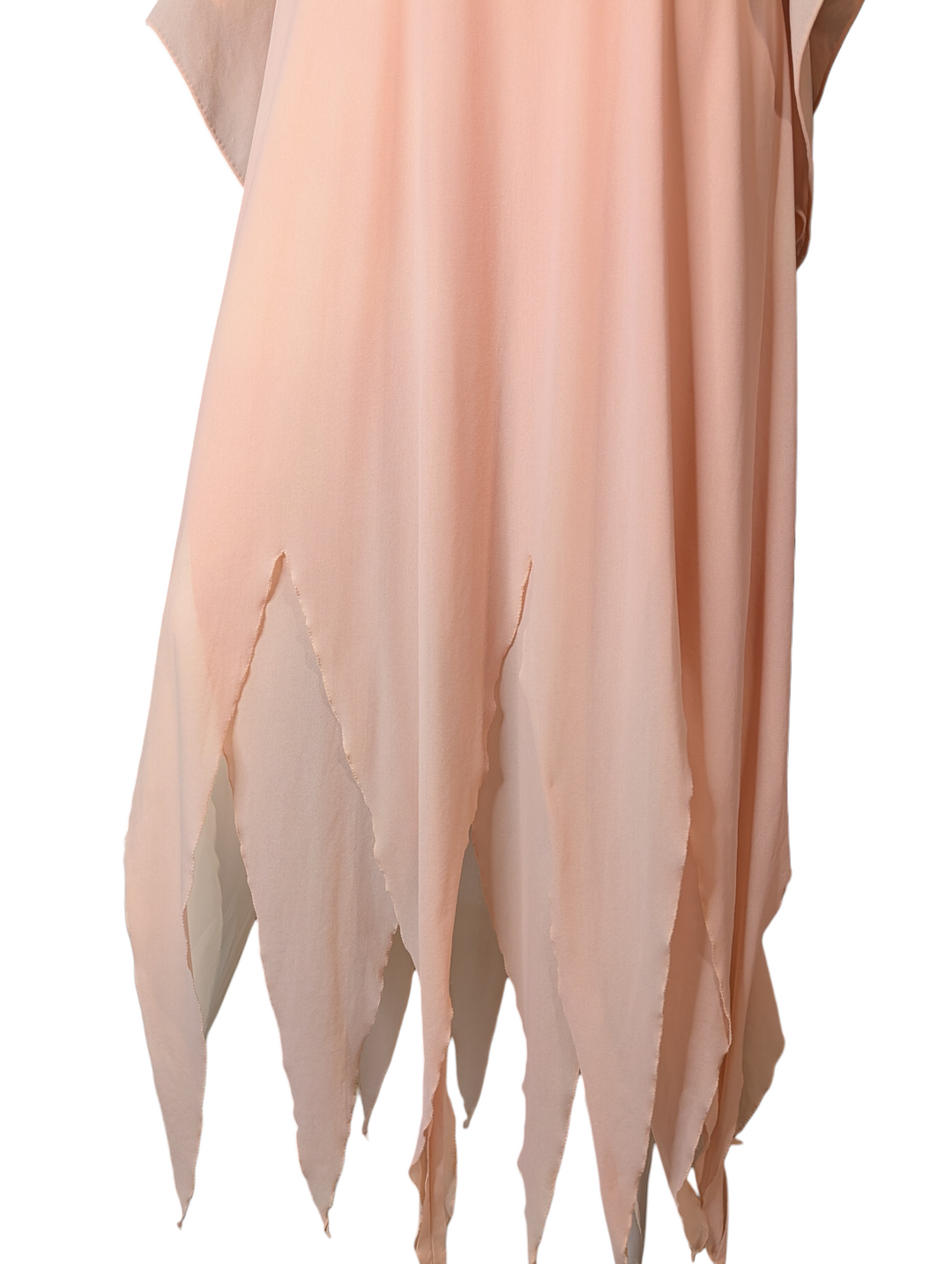 1970s Ingrid Cado Peach Rayon Jersey Evening Gown with Hankerchief Hem