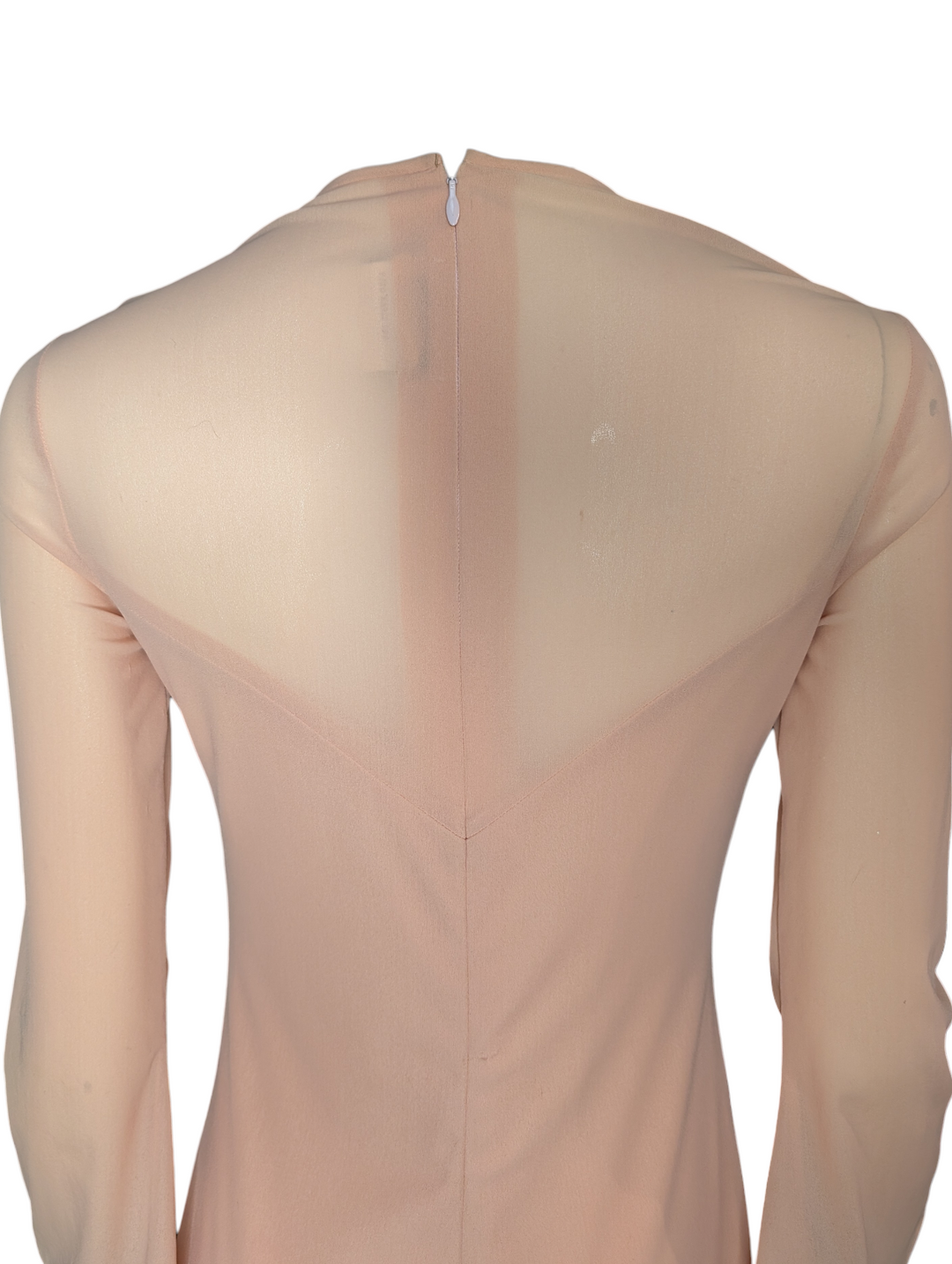 1970s Ingrid Cado Peach Rayon Jersey Evening Gown with Hankerchief Hem