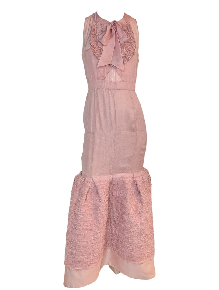 Valentino Garavani Blush Pink Silk Ruffle Halter Evening Gown