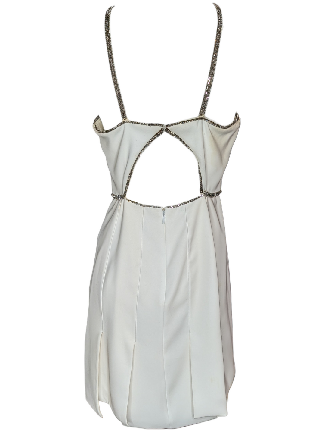 Versace White Halter Mini Dress with Crystal Chain Trim and Open Back