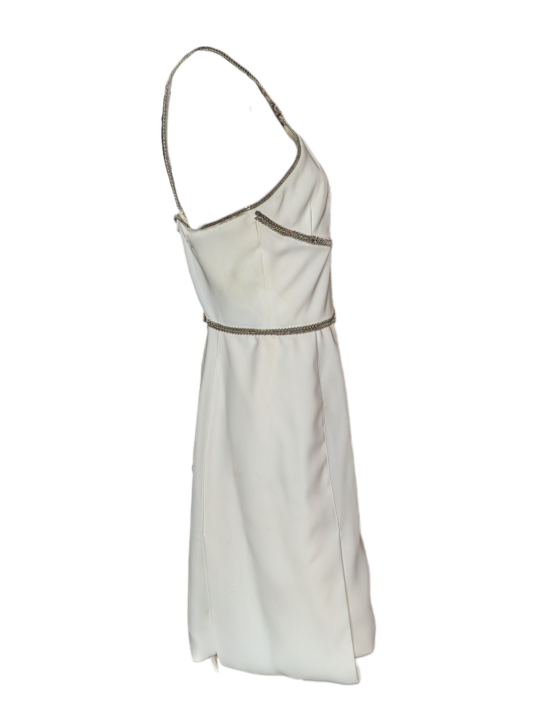 Versace White Halter Mini Dress with Crystal Chain Trim and Open Back