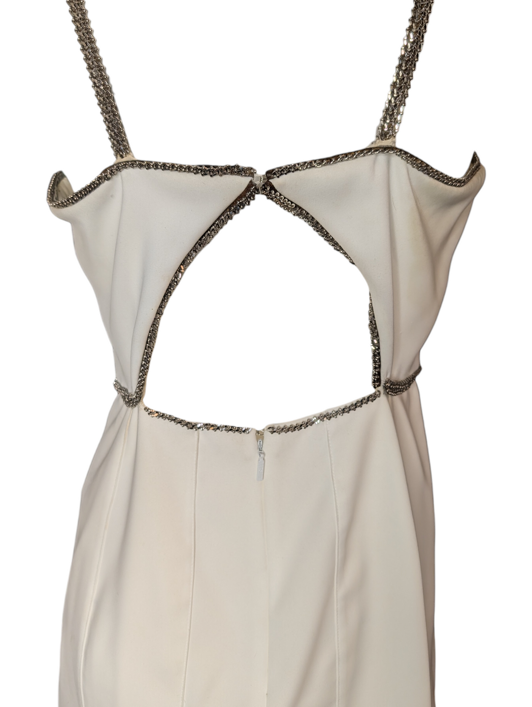 Versace White Halter Mini Dress with Crystal Chain Trim and Open Back