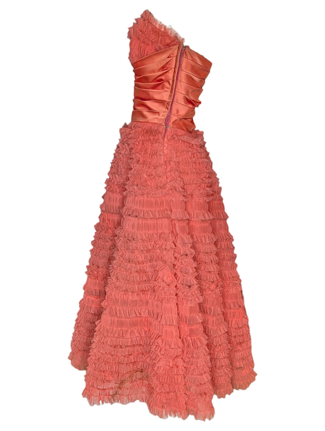 1950s Strapless Pink Ruffled Tulle Party Dress