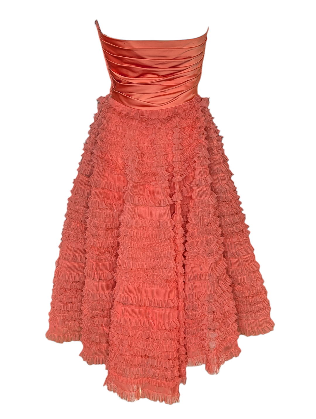 1950s Strapless Pink Ruffled Tulle Party Dress
