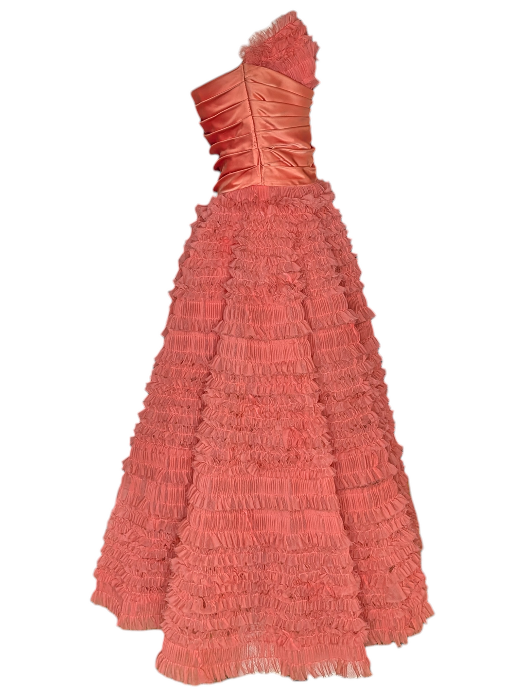 1950s Strapless Pink Ruffled Tulle Party Dress
