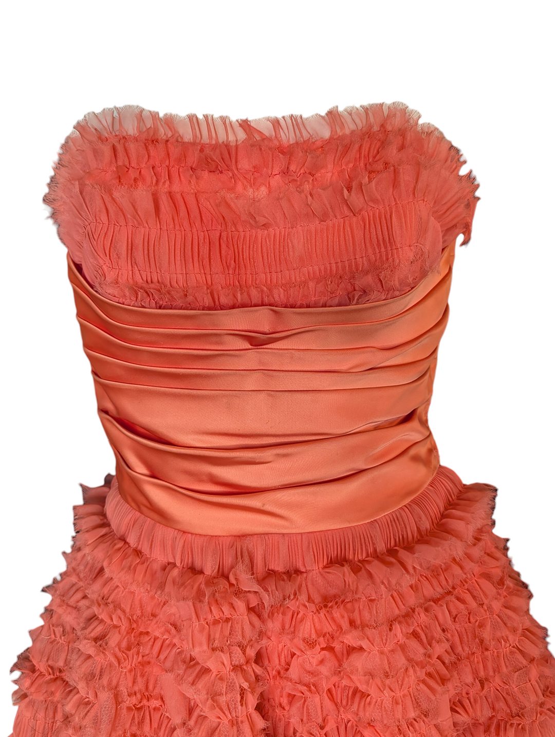 1950s Strapless Pink Ruffled Tulle Party Dress