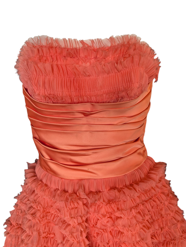 1950s Strapless Pink Ruffled Tulle Party Dress