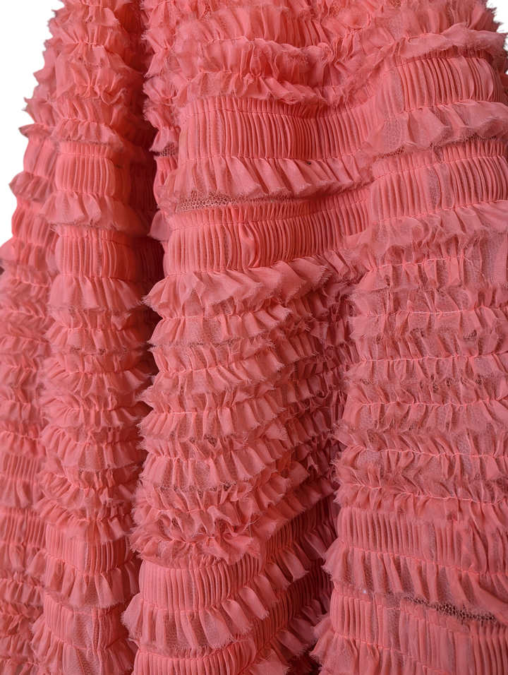 1950s Strapless Pink Ruffled Tulle Party Dress