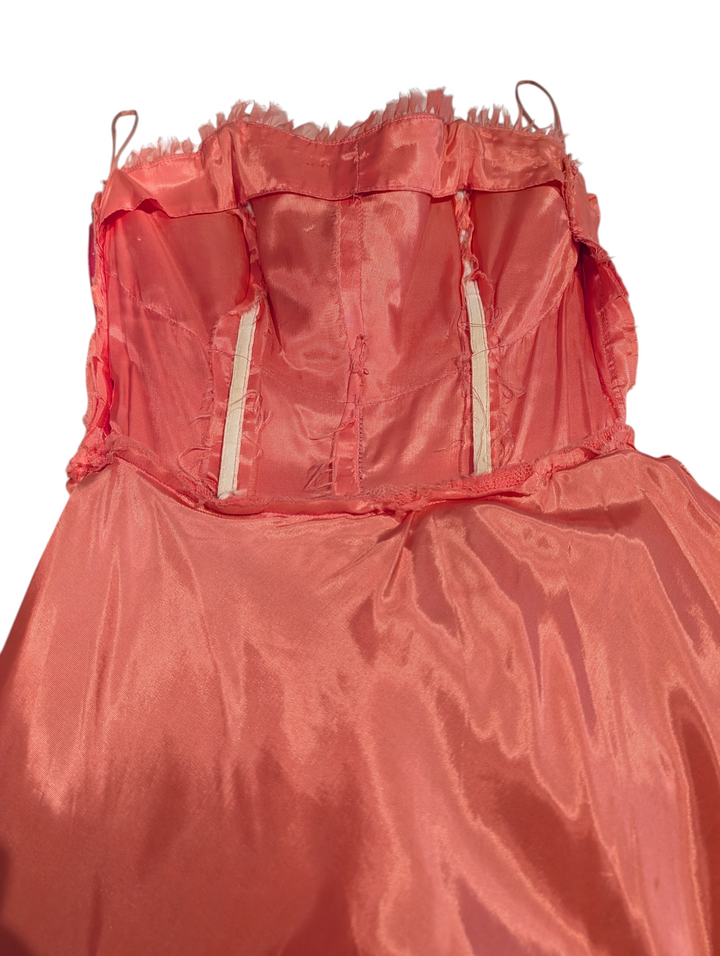1950s Strapless Pink Ruffled Tulle Party Dress