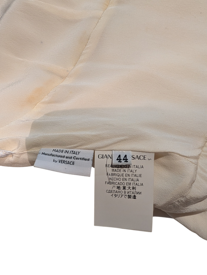 Versace White Halter Mini Dress with Crystal Chain Trim and Open Back