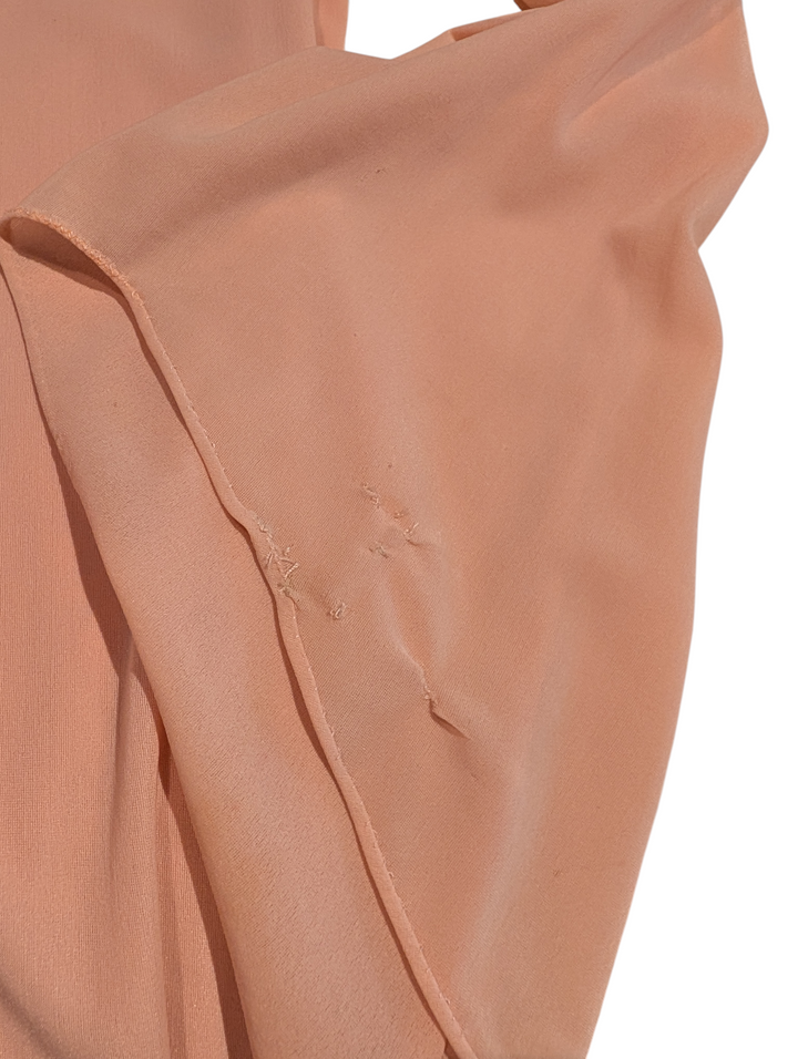 1970s Ingrid Cado Peach Rayon Jersey Evening Gown with Hankerchief Hem