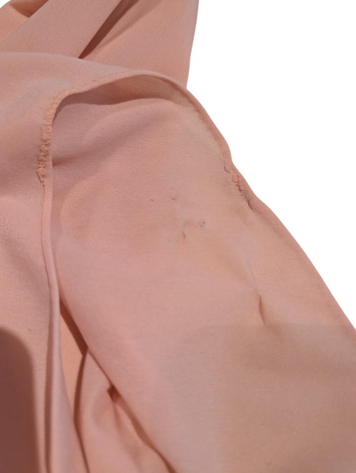 1970s Ingrid Cado Peach Rayon Jersey Evening Gown with Hankerchief Hem