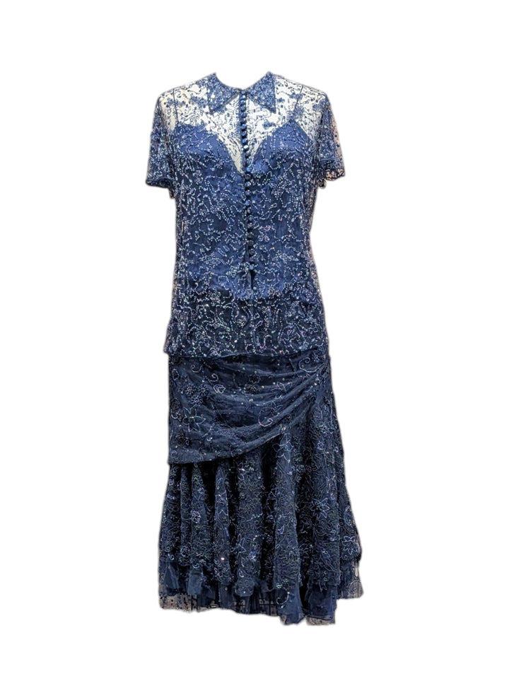 2010 Ralph Lauren Collection Indigo Hand-Beaded Net Two-Piece