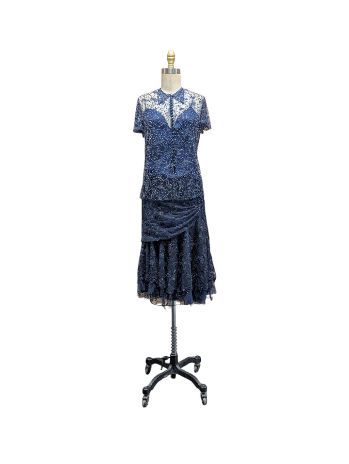 2010 Ralph Lauren Collection Indigo Hand-Beaded Net Two-Piece