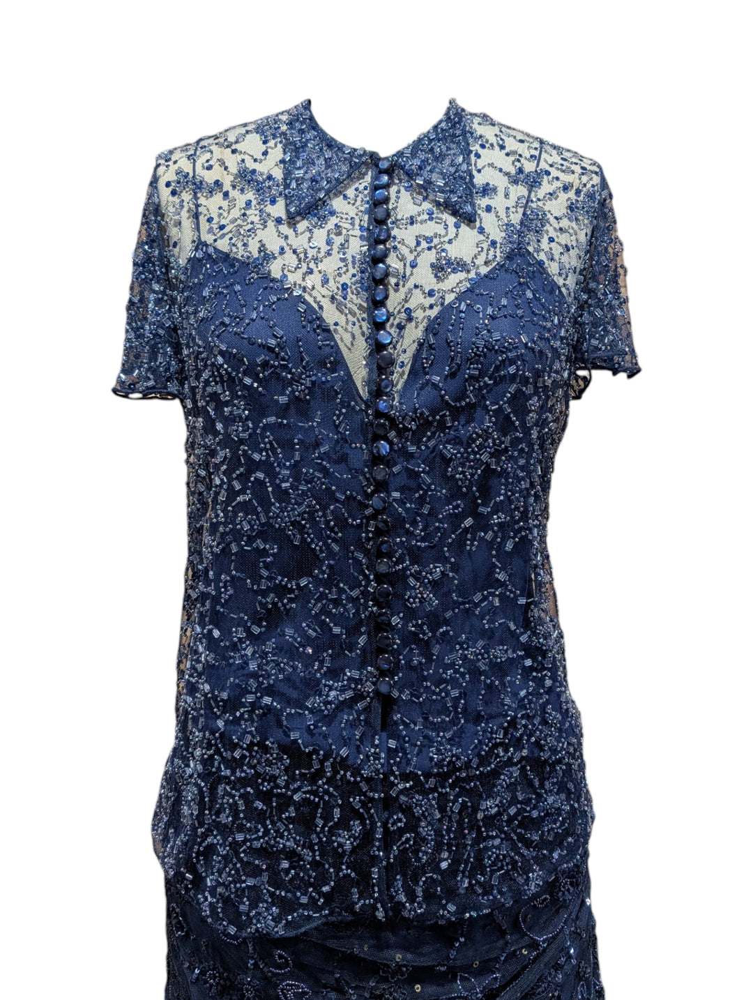 2010 Ralph Lauren Collection Indigo Hand-Beaded Net Two-Piece