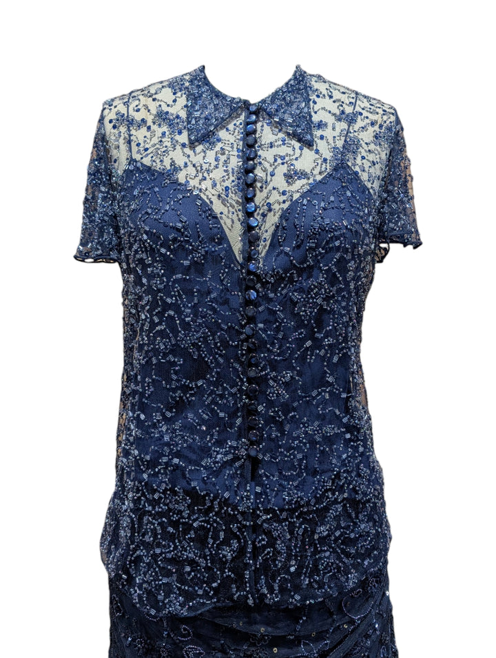 2010 Ralph Lauren Collection Indigo Hand-Beaded Net Two-Piece