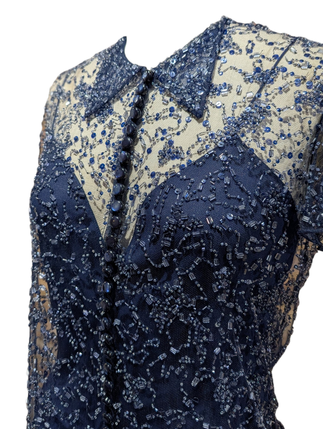 2010 Ralph Lauren Collection Indigo Hand-Beaded Net Two-Piece