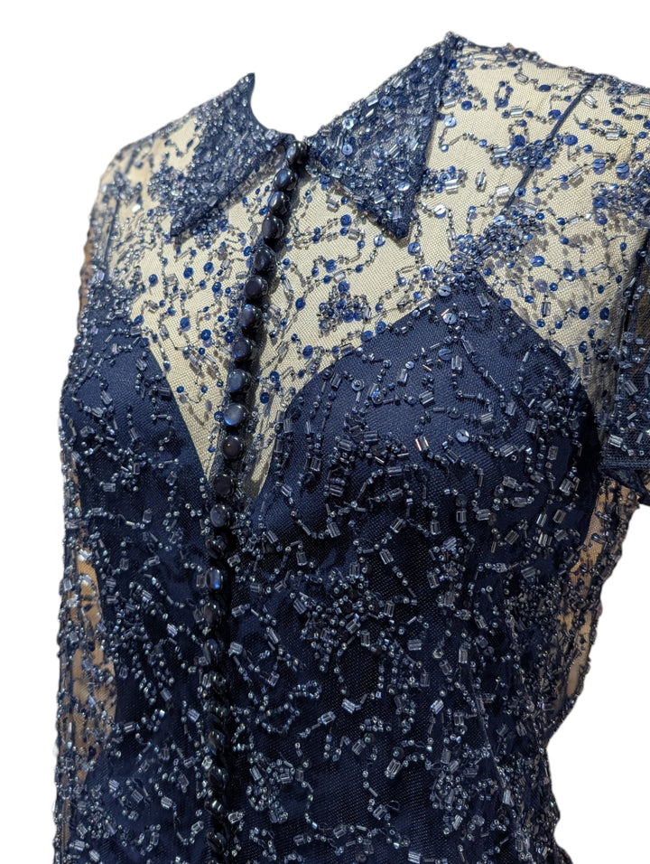 2010 Ralph Lauren Collection Indigo Hand-Beaded Net Two-Piece