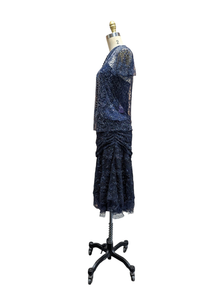 2010 Ralph Lauren Collection Indigo Hand-Beaded Net Two-Piece