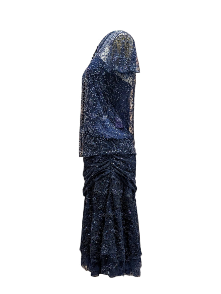 2010 Ralph Lauren Collection Indigo Hand-Beaded Net Two-Piece