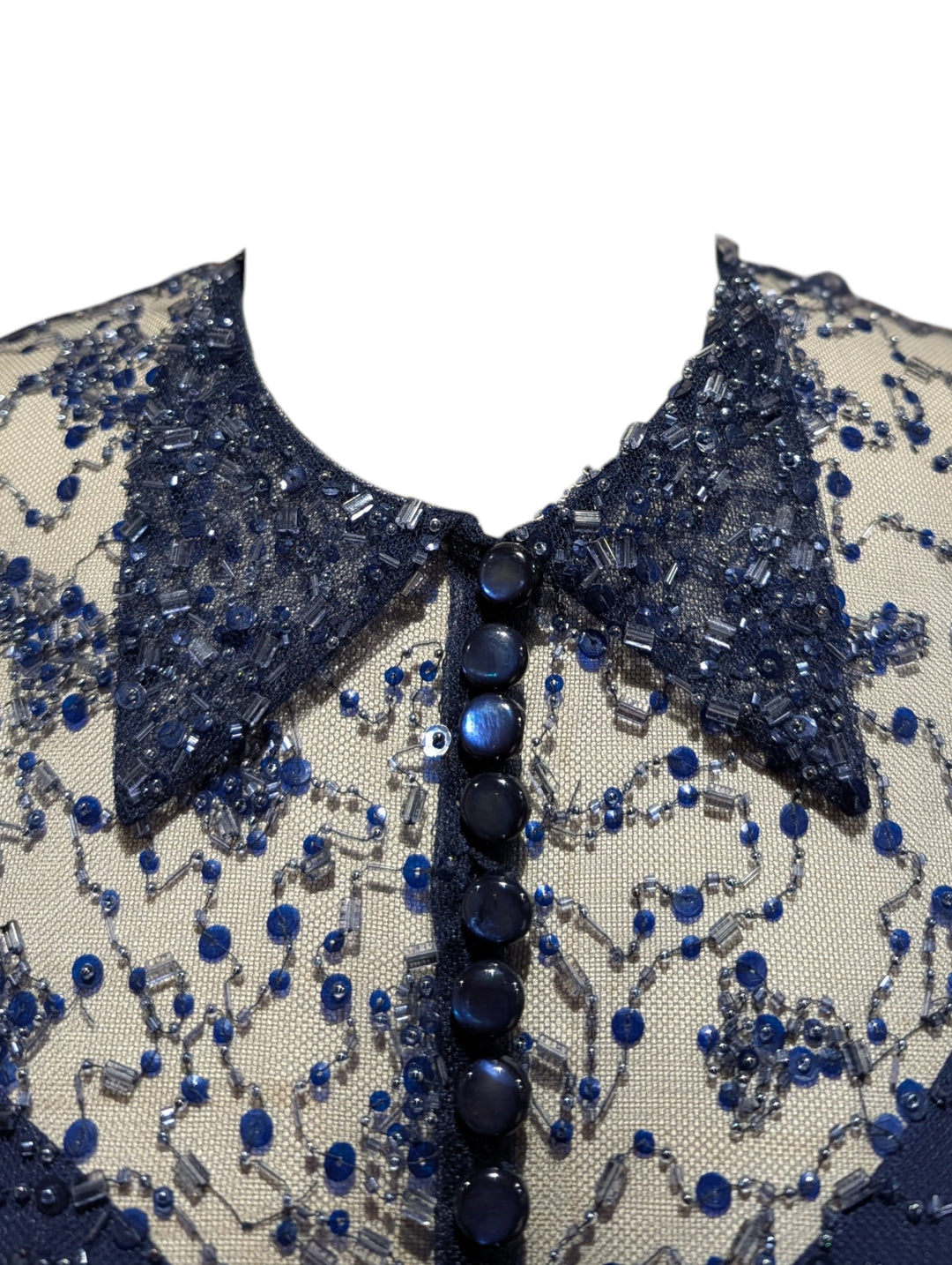 2010 Ralph Lauren Collection Indigo Hand-Beaded Net Two-Piece