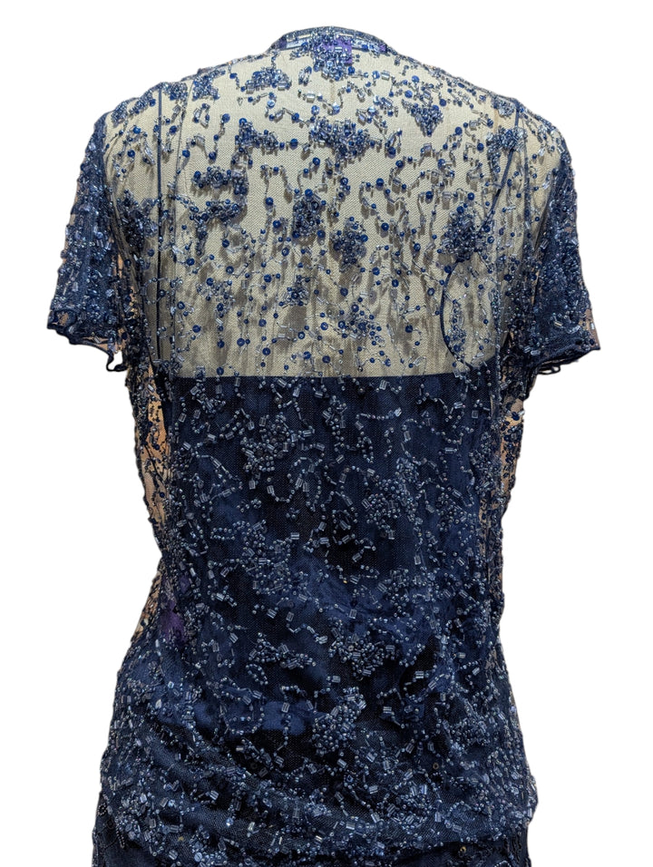 2010 Ralph Lauren Collection Indigo Hand-Beaded Net Two-Piece