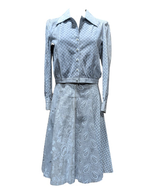 Look 03 — Grey Paisley-Print Suede Shirt &amp; Skirt