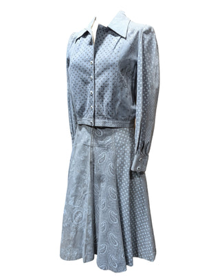 Look 03 — Grey Paisley-Print Suede Shirt &amp; Skirt