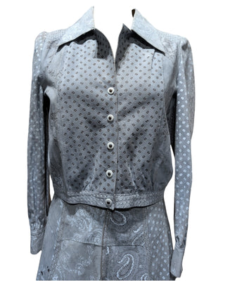 Look 03 — Grey Paisley-Print Suede Shirt &amp; Skirt